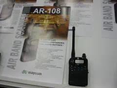 The AOR AR-108 compact scanner covers the air band (108~137MHz AM) and 136-174 MHz FM.