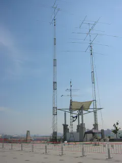 8N1HAM antennas on the roof plaza of the convention center overlooking Tokyo  Bay.