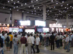 Entrance to the commercial exhibits, with Standard, Icom, and Kenwood